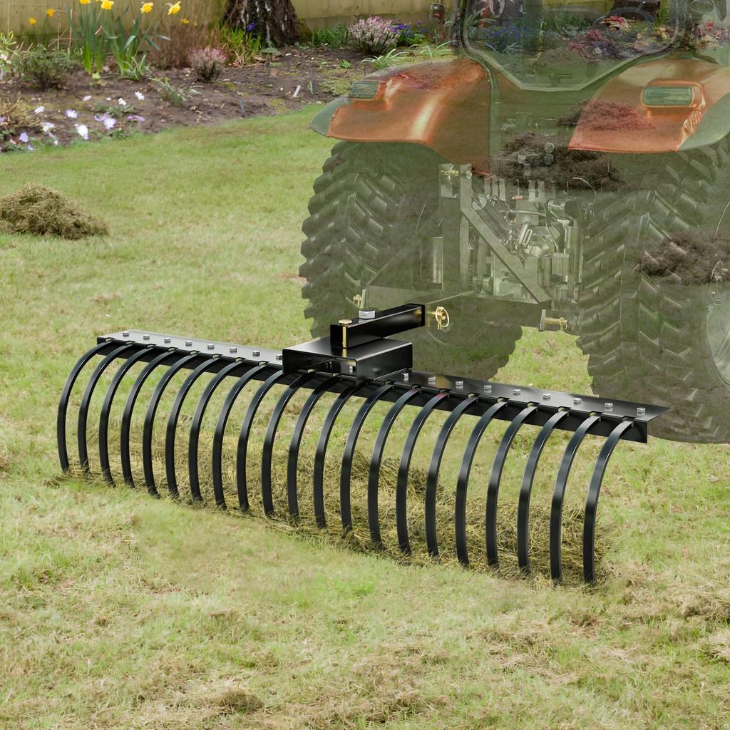 Tow Behind Landscape Rake 60" Lawn Dethatcher Rake with 21 Steel Tines