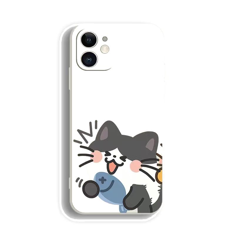 Cute Cat Couple Phone Case For IPhone 15 14 13 12 11 Pro Max Mini X XR 7 8 SE Plus SE20 Kawaii Cartoon Animal Spotted Cat Covers