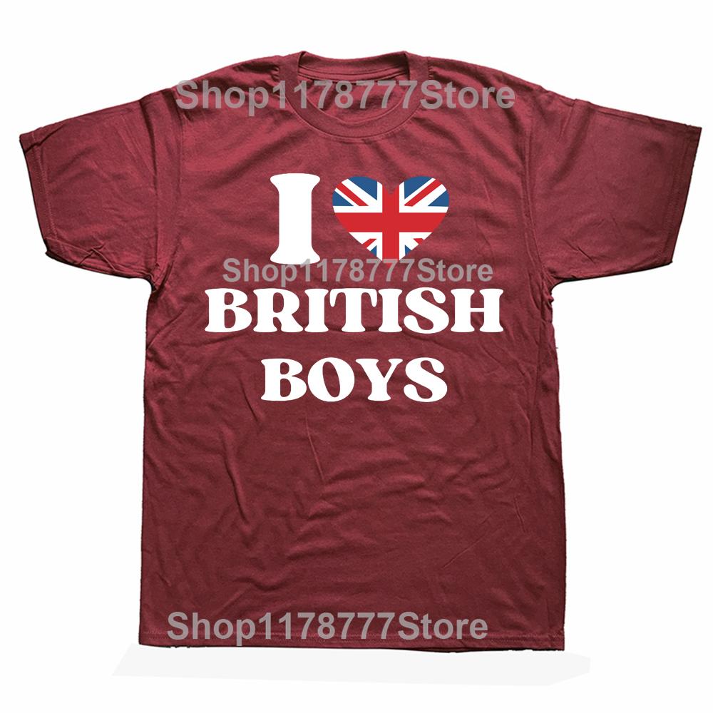 Funny I Love British Boys T Shirts Graphic Cotton I Red Heart British Boys Britain United Kingdom Gifts Summer Tshirt Men