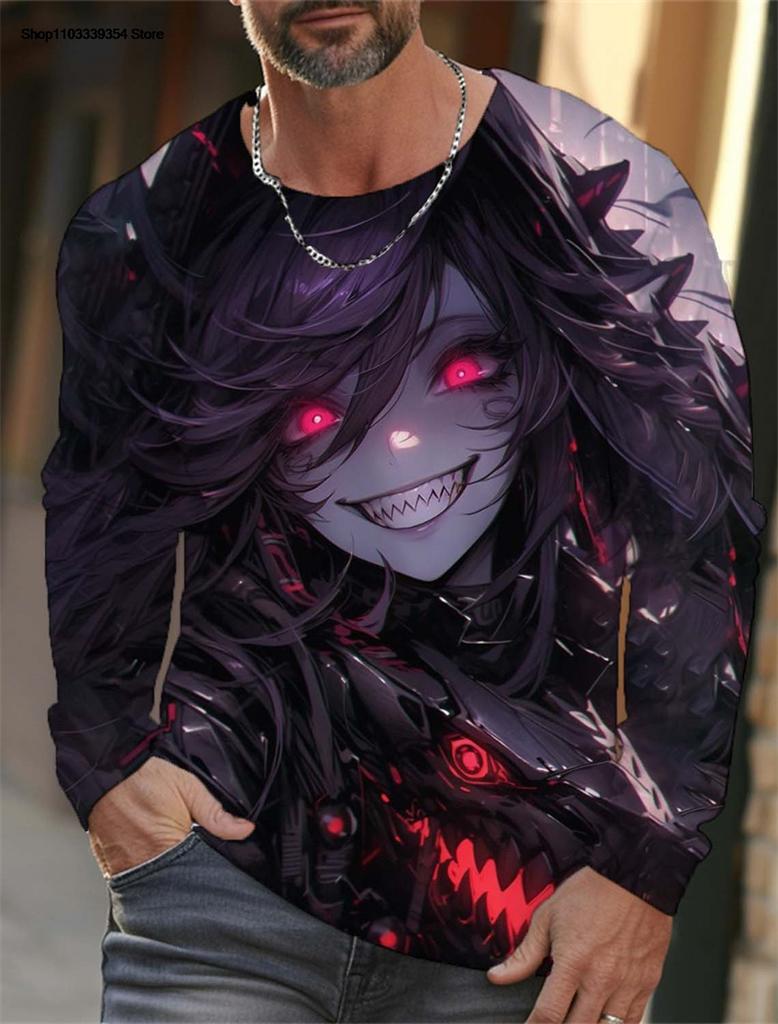 Trendy Anime Beauties Graphic T Shirts Fashion Autumn Streetwear Hip Hop 3D Printed Long Sleeve T-shirts Cool Oversized Tees