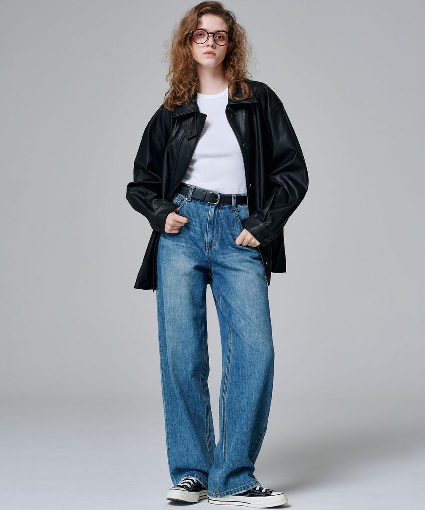 MALOUPE 9143 Classic Wide Denim Pants (Medium Indigo)