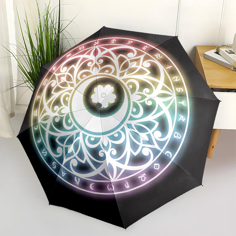 1pc Mystical Mandala Design Umbrella with Plastic Handle,Suitable for All Seasons UmbrellaPT555
