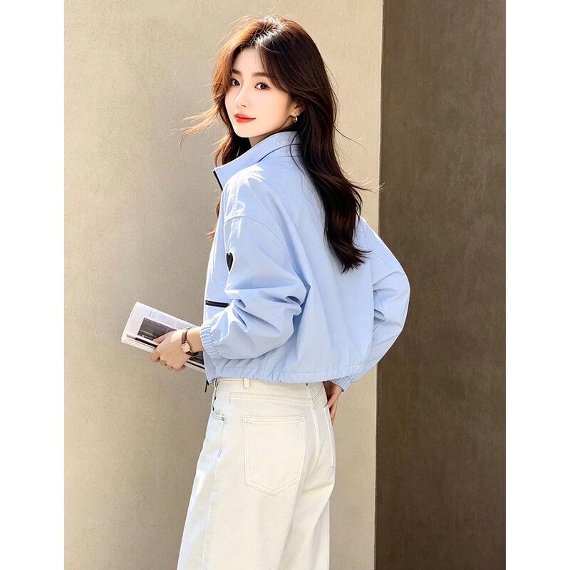 D.F.DEAR Women's Casual Contrast Trim Zip-Up Short Jacket