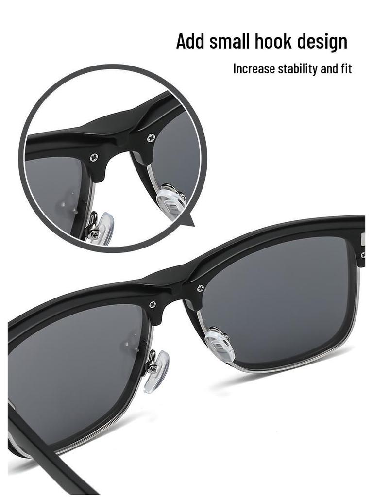 Black Semi-Metallic Clip-On Prescription Glasses with Polarized Grey Sunglasses
