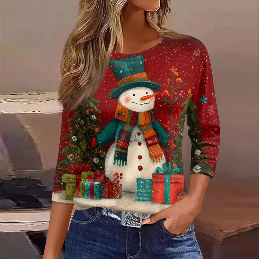 3/4 Sleeve Shirts For Women Print Graphic Tees Blouses Casual Plus Size Basic Tops Pullover