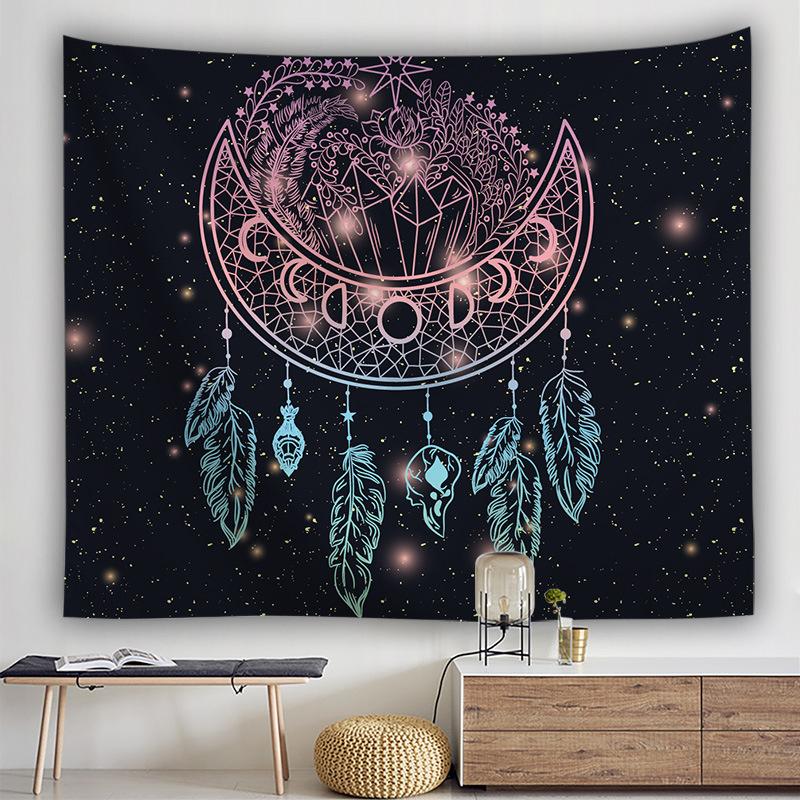 Bohemian Dream Catcher Tapestry Psychedelic Feathers Occult Decor Bedroom Hippie Wall Carpet Beach Towel Decoration for Home
