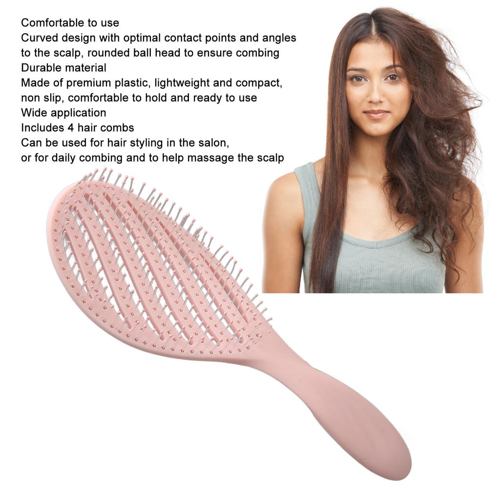 4Pcs Curved Vented Hair Brush Professional Soft Needle Detangling Hairbrush for Faster Blow Drying Styling Pink