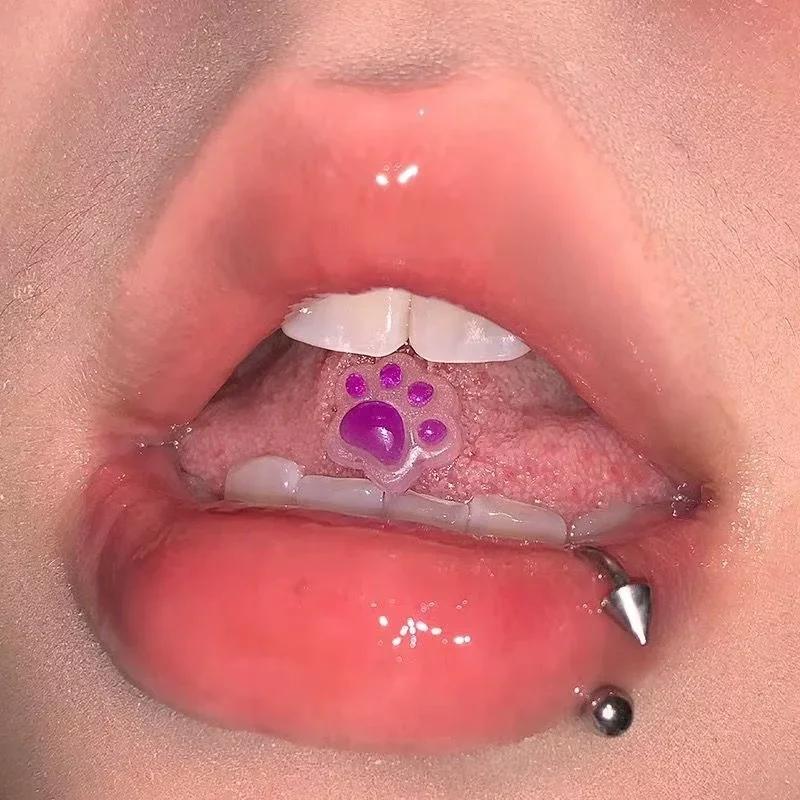 Color Changing Dog Paw Bear Paw Tongue Stud Earrings Bone Stud Resin DIY Cute Ins Sweet Cool Tongue Rings Piercing Jewelry
