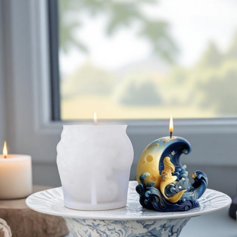 Mermaids Moon Candle Silicone Mold for Candle Making,Aromatherapys Candle Resin Mould Ornament Epoxy Resin Casting Mold