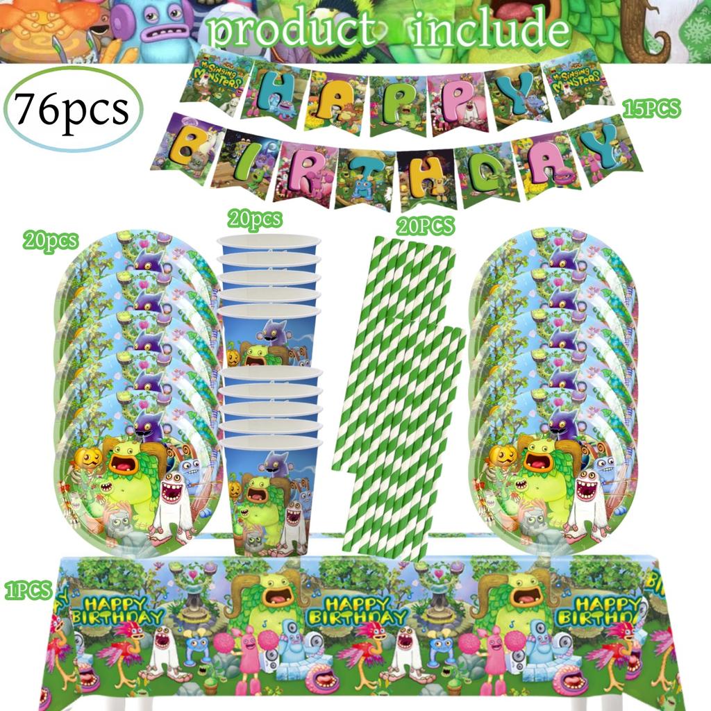 My Singing Monsters Födelsedagsdekorationer 20 personer Engångsservis Duk Tallrik Baby Shower Barnpresent Gåva Pojkfest Tillbehör