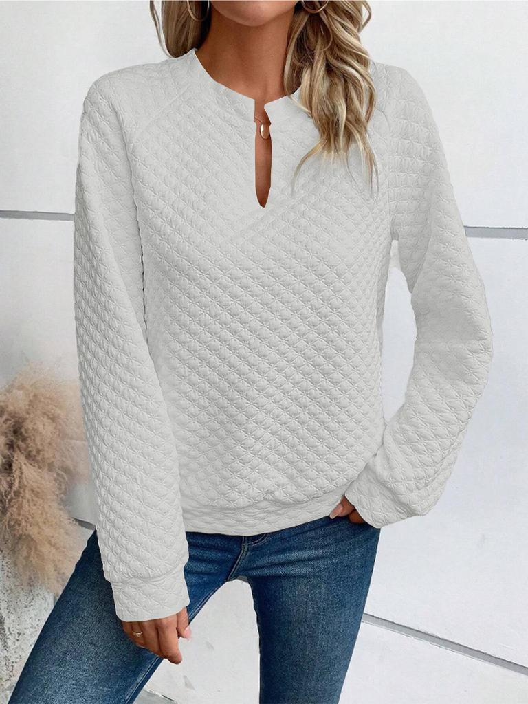 2025 Autumn/Winter Women's Solid Deep V-Neck Patchwork Long Sleeve Casual Sweatshirt