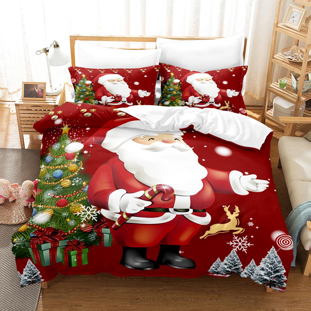 Santa Claus Bedding Christmas Bedroom Down Duvet Cover and Pillowcase 2/3pc Single Double Bed 3D Printed Duvet Cover Set Gift