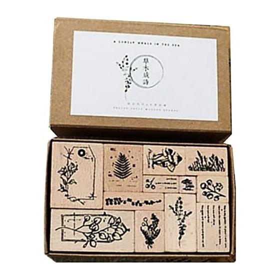 Wooden Rubber Stamp Set Plant Flower Tree Stamp Rubber Stamp Stamp Stamp Cute Stamp Set for Scrapbooking Illustration Craft Card Notebook (Wooden Set