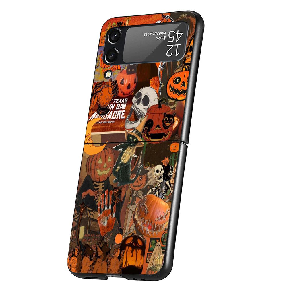Halloween Fall Art Witch Cat Cover Phone Case For Samsung Galaxy Z Flip 7 6 5 4 3 5G Flip7 Flip6 Flip5 Flip4 Flip3 Black Fundas