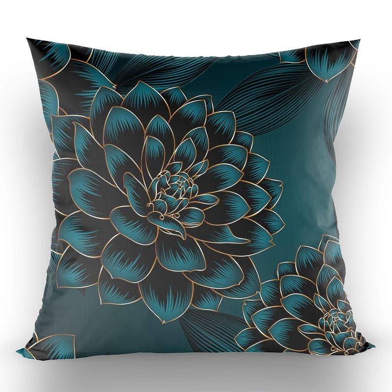 Chinese-Style High-End Modern Throw Pillow Cover, Black With Gold Foil Floral And Lotus Design, Suitable For Living Room Sofa