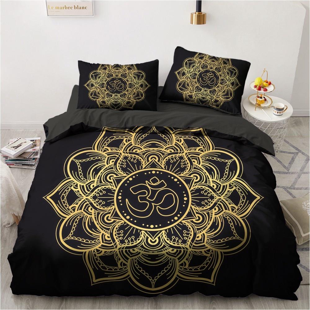3-teiliges Bettwäsche-Set Kissenbezug King Queen Full Einzelbett Leinen Gold und Schwarz Design 3D-bedrucktes Bettbezug-Set für Teenager Frauen