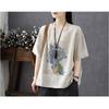 Cotton and Linen T-shirt Women's Short-sleeved Summer New Style Women's Top Loose Retro Printed Large Size