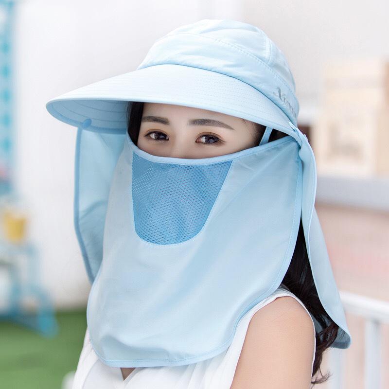 Women's Sun Hat with Face Covering - UV Protection, Wide Brim, Ideal for Outdoor Activities and Cycling.