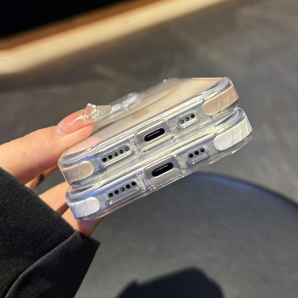 For iPhone 16 Pro Case Compatible with MagSafe TPU PC Clear Phone Cover with Metal Buttons