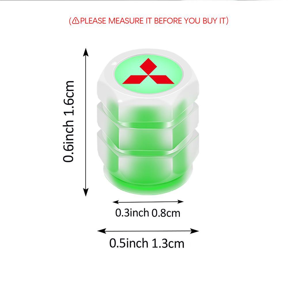 4 Stück Auto-Reifenventilkappe Fluoreszierend Motorrad Fahrrad Reifen Staubkappe für MITSUBISHI Ralliart Outlander ASX EX LANCER AIRTREK