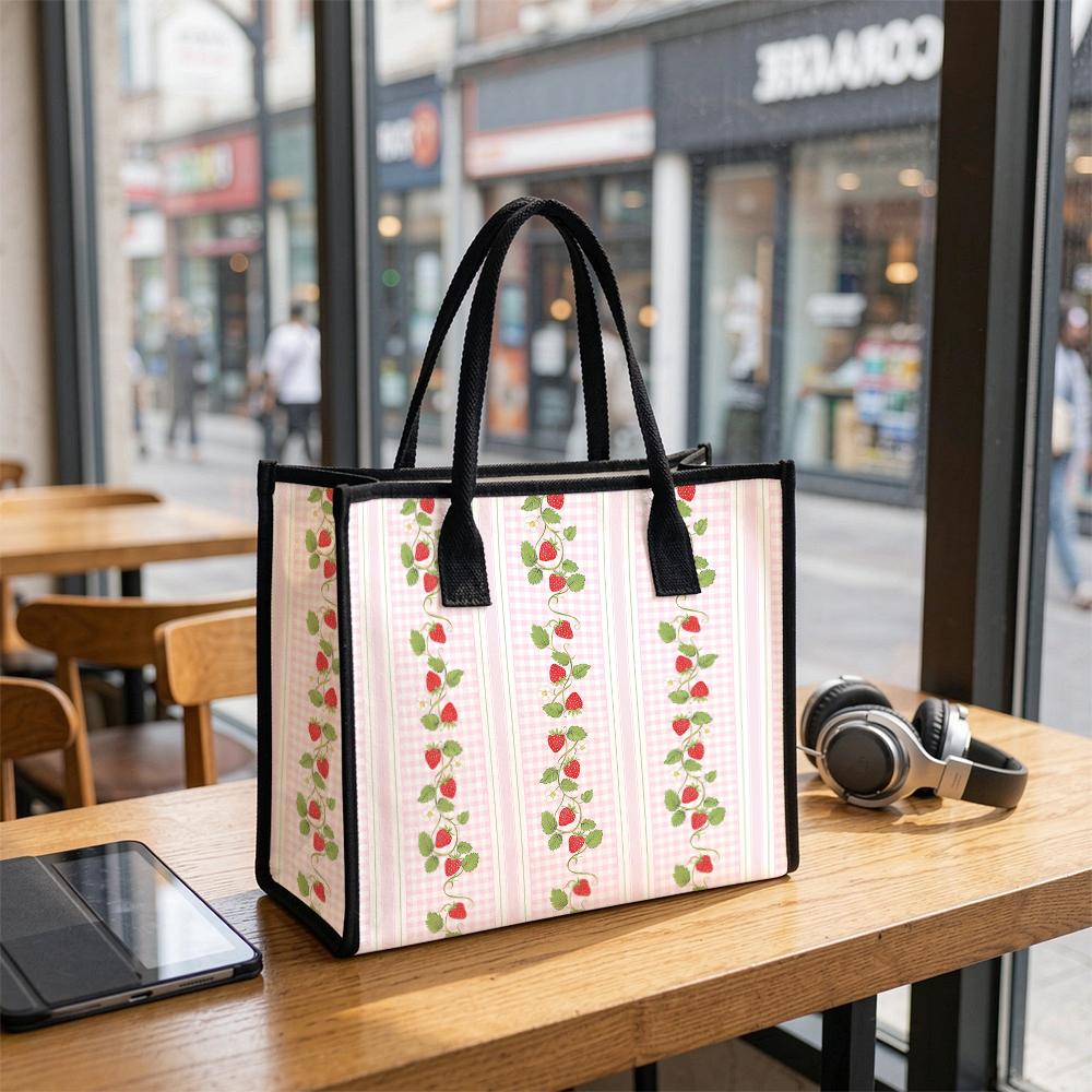 Strawberry Pattern Tote Bag Large Capacity Casual Handbag for Daily Shopping Commute