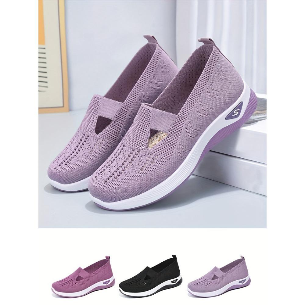 Dámské jednobarevné pletené tenisky, platformové ležérní boty na chůzi s měkkou podrážkou, prodyšné boty pro každodenní nošení s nízkým svrškem