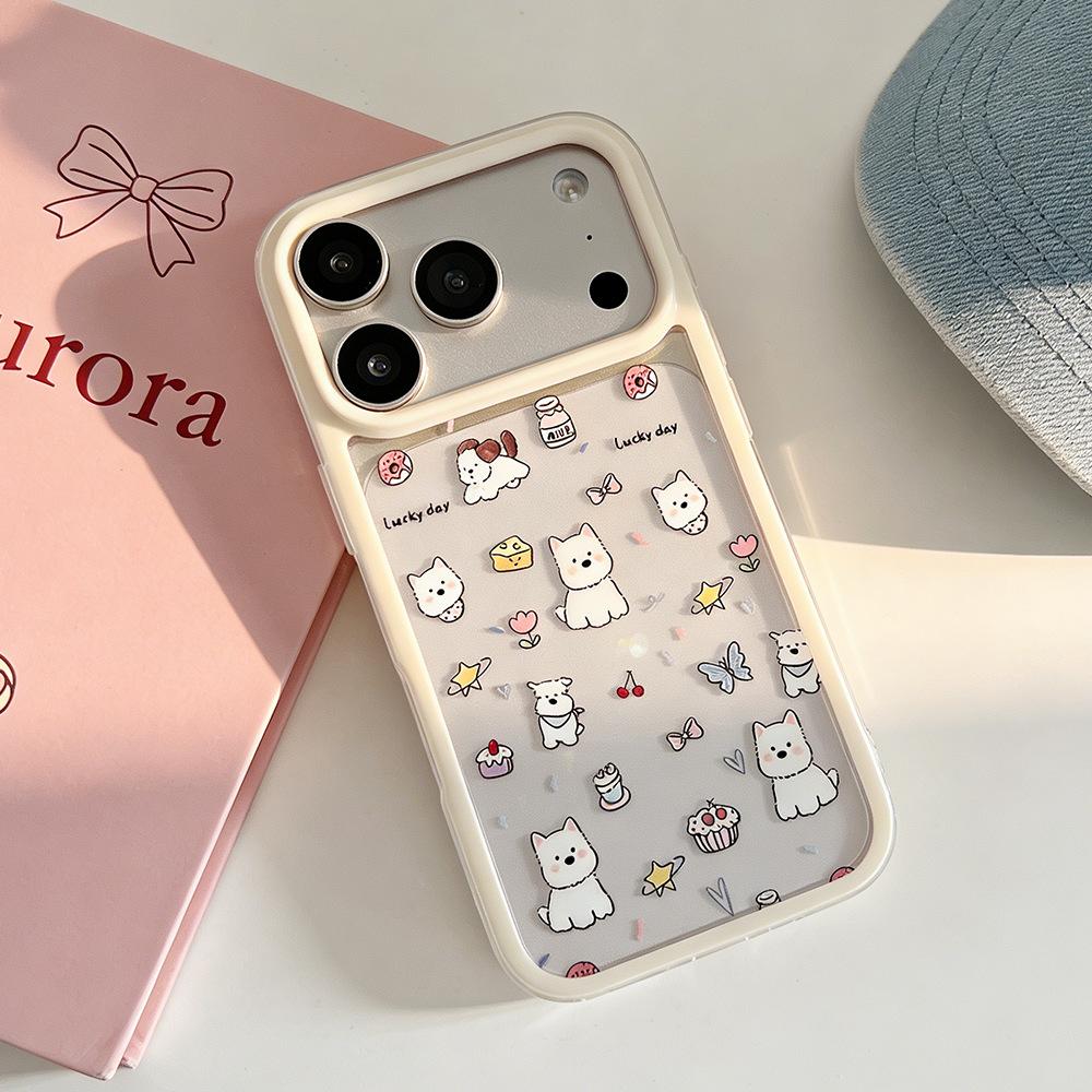ins cute white dog is suitable for Apple 16/17Promax transparent mobile phone case all-inclusive iPhone15/14/13.