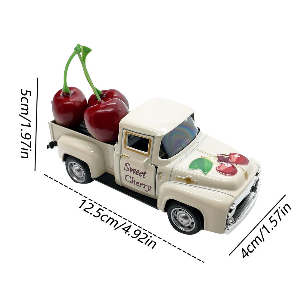 Vintage Truck 3pcs Car Figurine Model Truck Carry Fake Fruits Creative Vehicle Tabletop Ornament For Display Classroom Kitchen