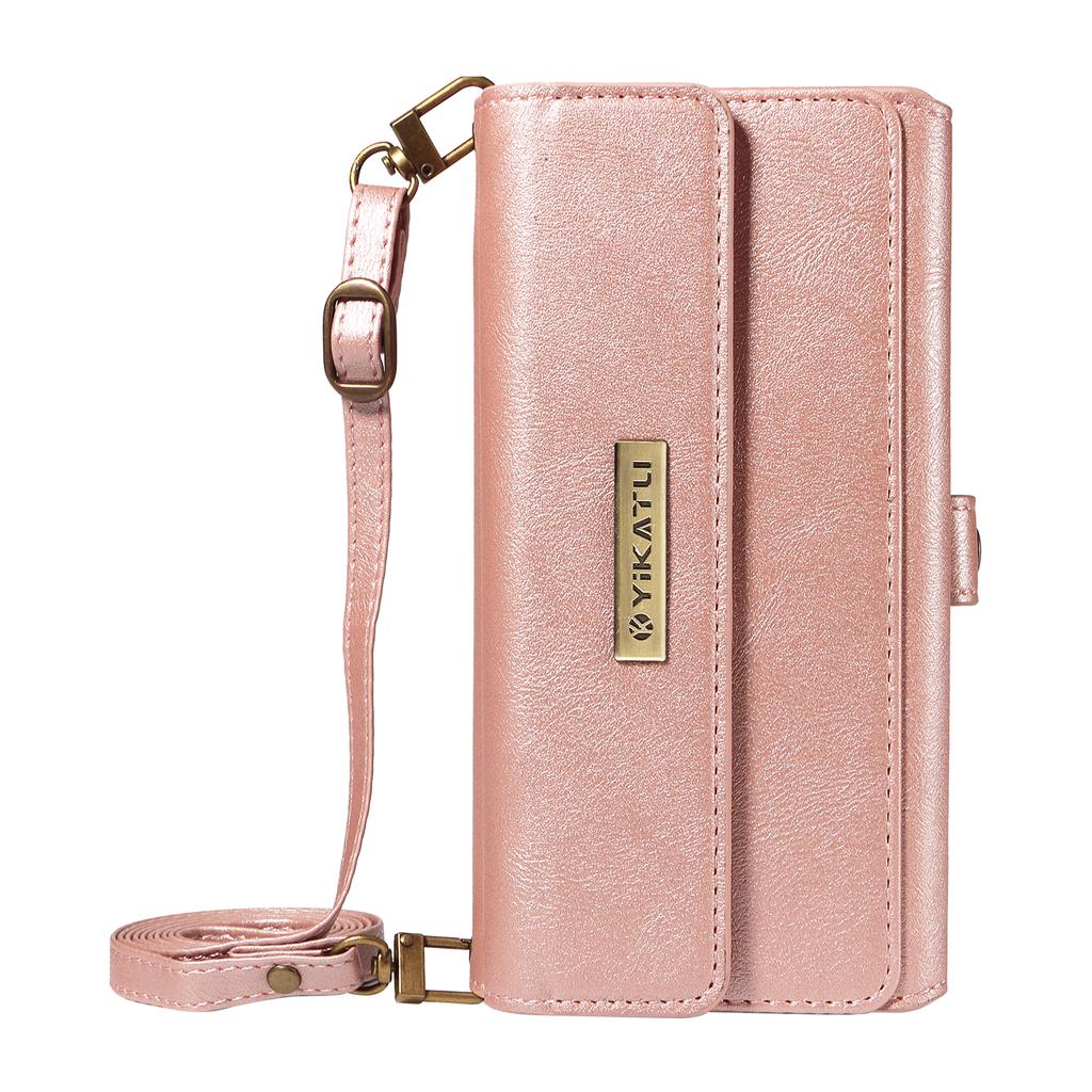 For iPhone 16 Case YIKATU YK-008 Zipper Wallet Leather Phone Cover with Shoulder Strap