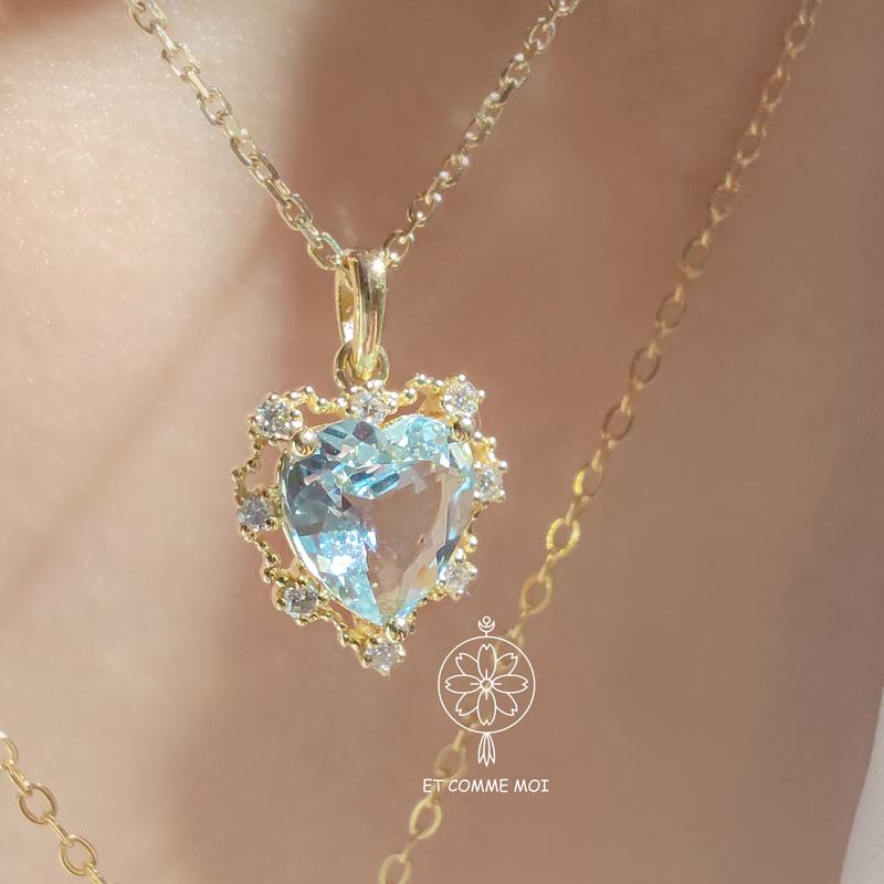 Luxury Gold Color Jewelry Heart Necklace Women 925 Sterling Silver Sapphire Pendant For Woman Wedding Gift Fine Jewelry Nk128