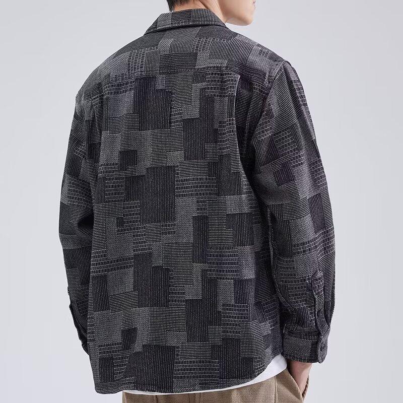 Tooling Shirt Men's Long Sleeves Spring and Autumn New Loose Japanese Trendy Lapel Denim Shirt Japanese Casual Jacket