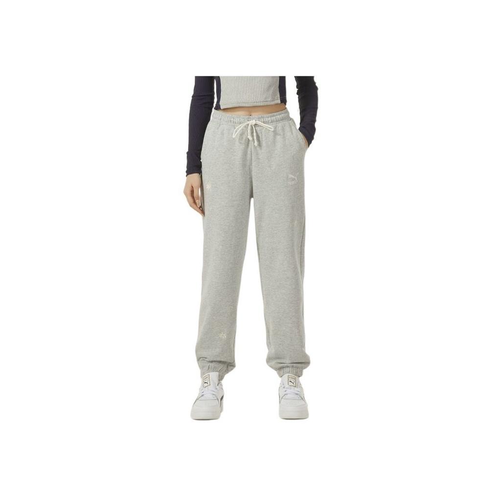 Puma Solid Color Lace-Up Casual Tapered Knit Sports Pants Women Bottoms Gray 625810-04