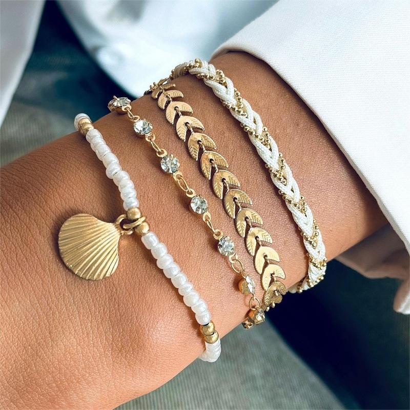 Accessories, handmade DIY rice bead shell multi-layer anklet, chain scallop anklet 5-piece set for women