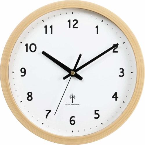 Iris Plaza Radio-Controlled Wall Clock, Natural Color, 25cm Diameter, with Dial, Receives Radio Waves for Accurate Timekeeping, Lightweight at 450g, T