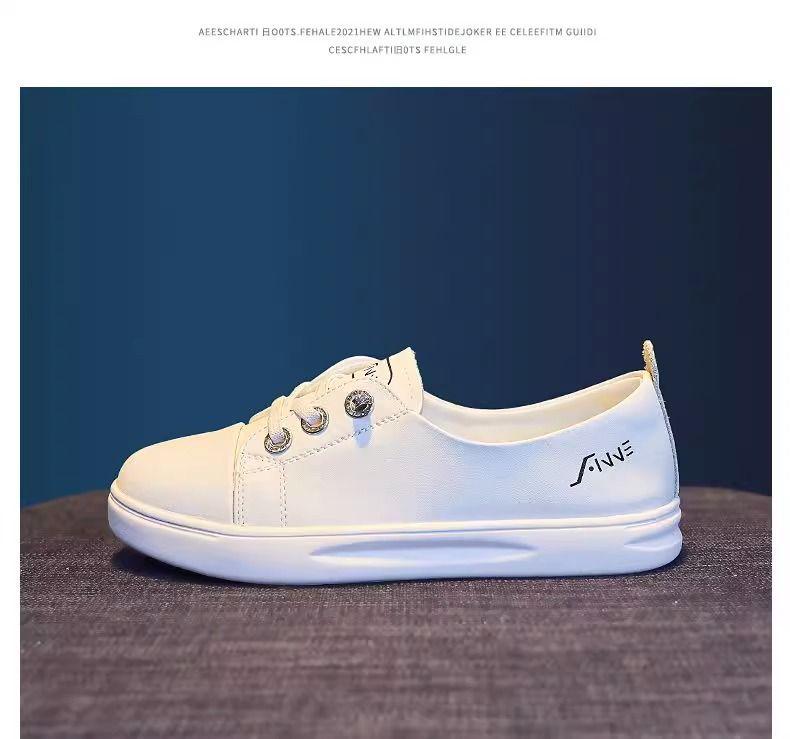 Women's Genuine Leather Slip-On White Sneakers: Low-Cut, Versatile, Trendy Summer Style.