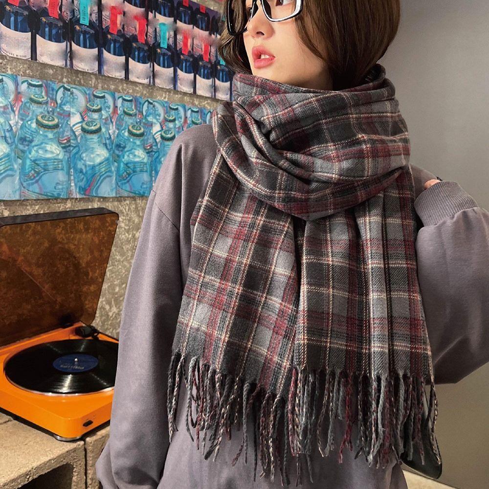 180*68cm Imitation Cashmere Scarf Vintage Plaid Printed Mujer Foulard Blanket  Autumn Winter Warm