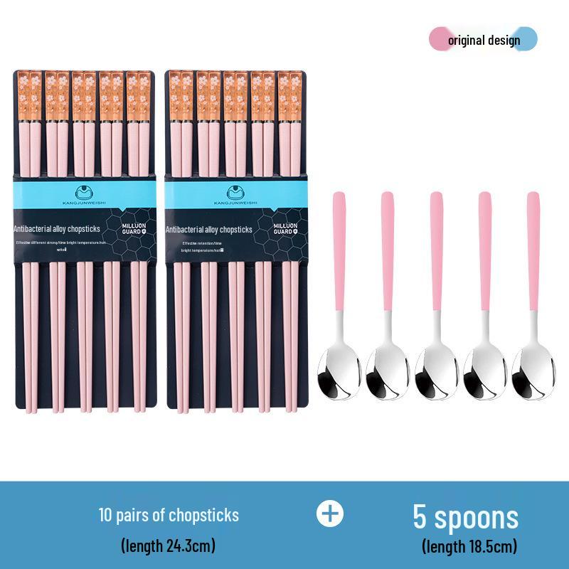 Cherry Blossom Antibacterial Non-slip Red Alloy Chopsticks - Single Pair