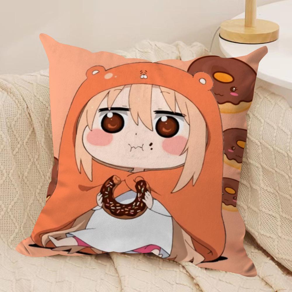 Umaru Doma Anime Cushion Cover Soft Plush Fabric Double-Sided Printed Sofa Cushion Cover for All Seasons Home Decor Gift