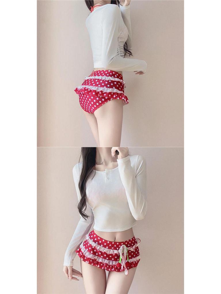 Women's Cherry Dopamine Three-Piece Bikini Swimsuit - Cute and Hot Long Sleeve Set