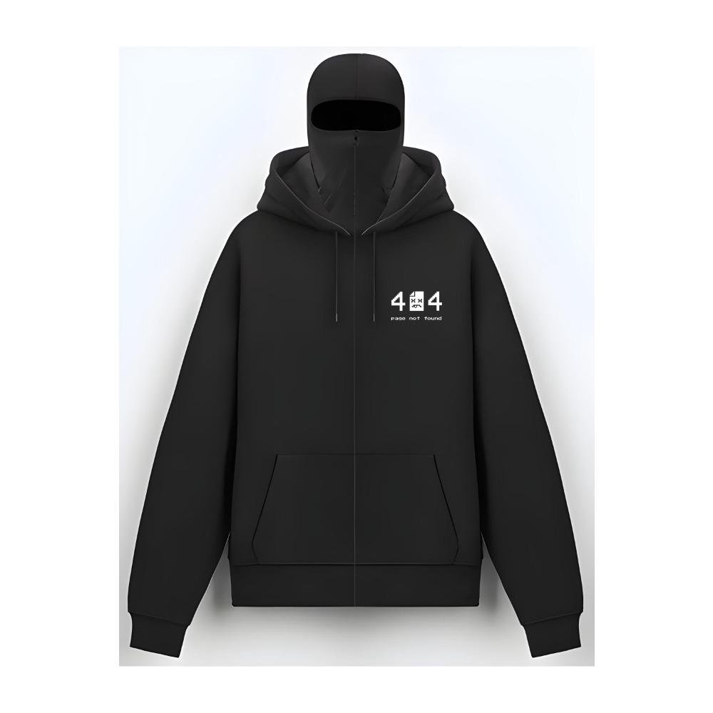 Oversized Street Style Hooded Sweatshirt, Face Mask, Ninja 404, High-end Hoodie Zipper Not Found