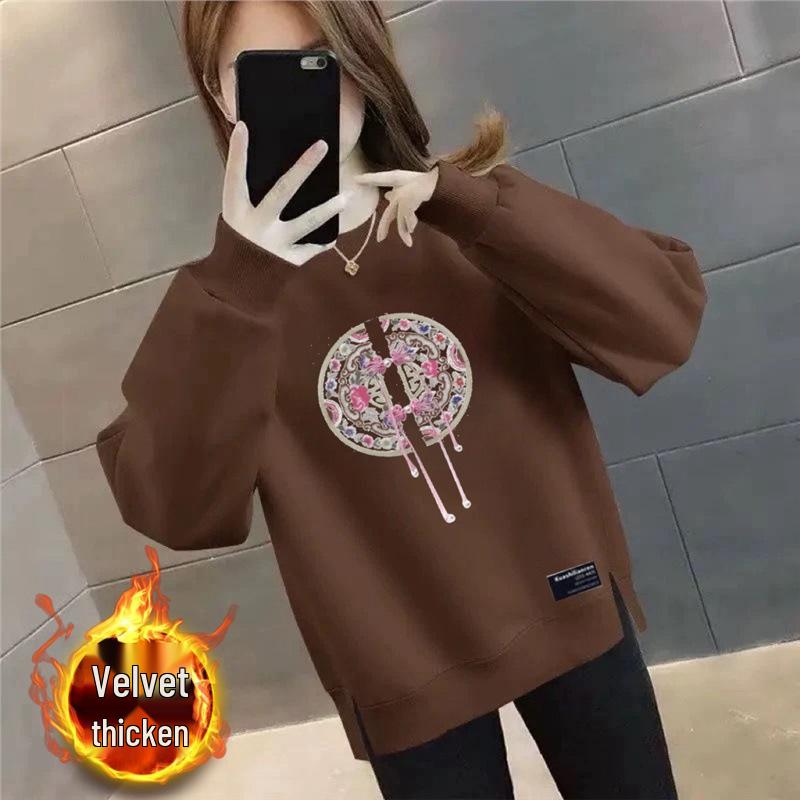 Plus Size Women's Velvet Thick Sweatshirt: Autumn/Winter Loose Fit, Slimming, & Fashionable
