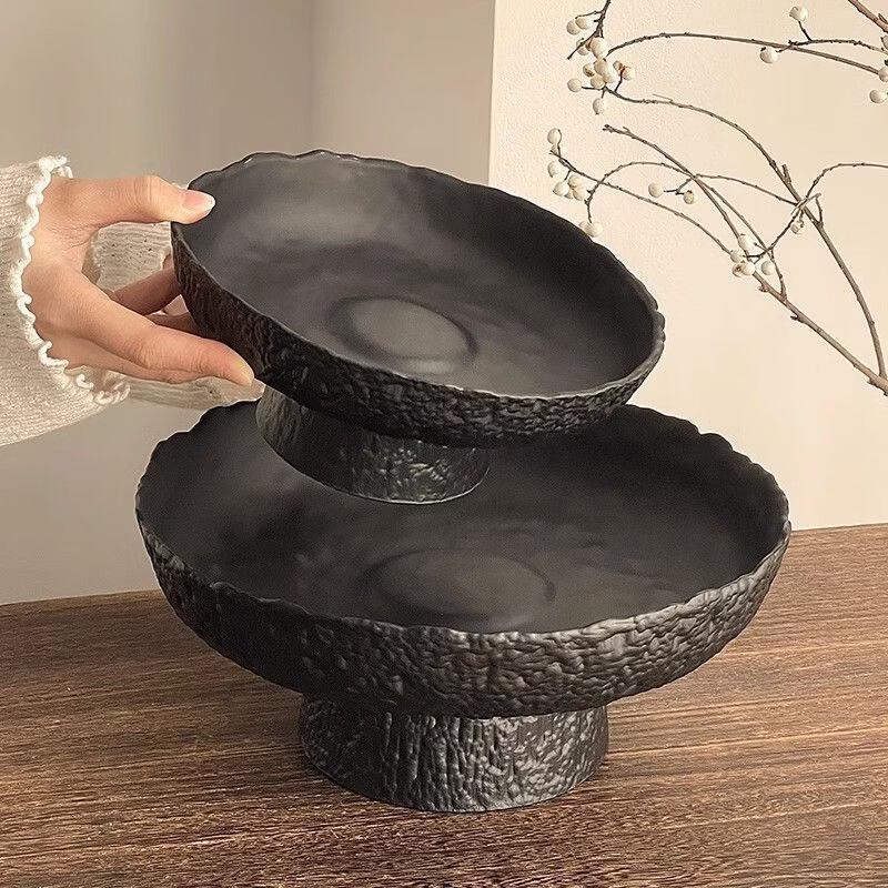 Minimalist Frosted Black Glass High-Foot Fruit Bowl