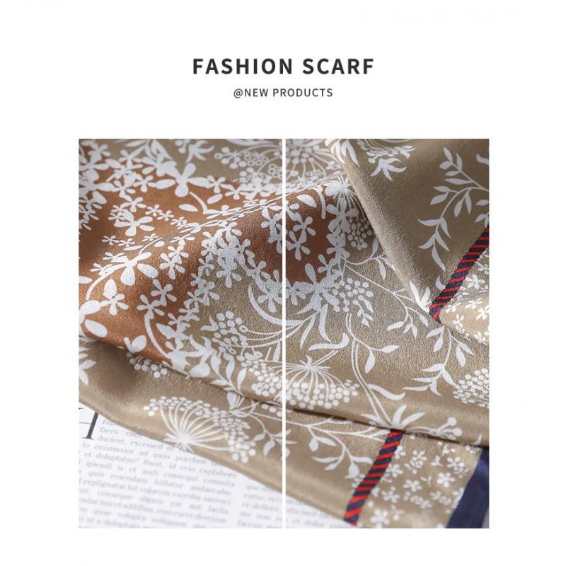 100% Mulberry Silk Crepe De Chine 65 Maillard Cashew Square Scarf Women's Thin High-end Light Luxury
