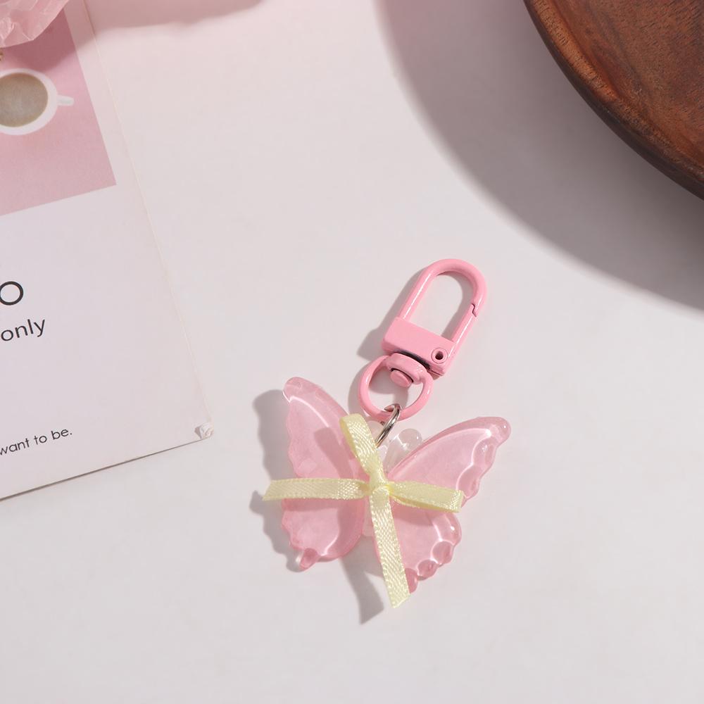 Sweet Butterfly Keychain Cute Ribbon Bow Keyring Creative Jelly Butterfly Pendant  Backpack Decor