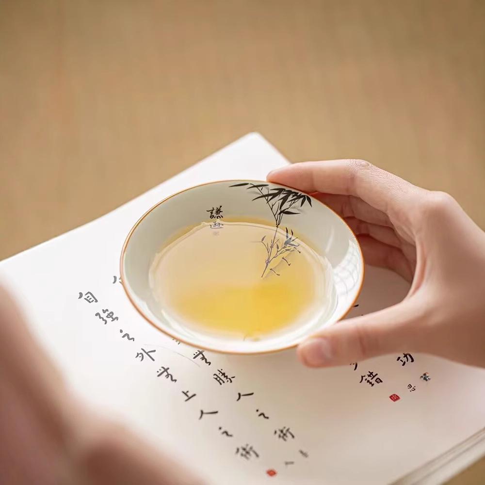 Grass And Wood Ash Hat Cup Hand-Painted Ink Wash Gentleman Bamboo Household Ceramic Kung Fu Tea Set Master Tea Cup Personal Tea Cup