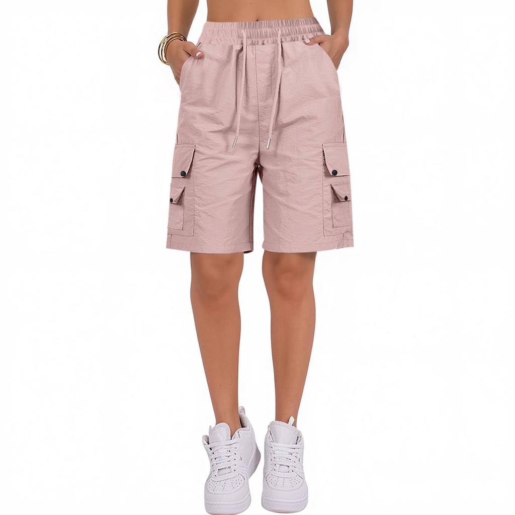Women's Sports Shorts Casual Loose Solid Color High Waisted Pocket Shorts