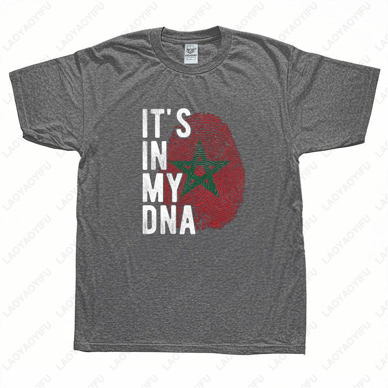 Its in My DNA Morocco Flag Fingerprint Graphic T Shirts Fashion Casual High Quality Cotton Woman Man Tshirt Summer Tops Tee
