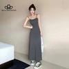 Sexy Slim-fit High Waist Sling Dress Women's Summer New Tight Waist Slimming Shoulder Inner Base Solid Color Long Dress