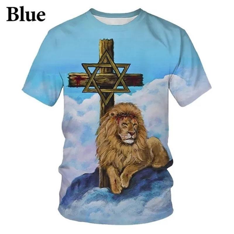 3D Printing Cross Lion Pattern T Shirt For Men Fashion Casual Short Sleeve Round Neck Streetwear Tee Tops Men's Oversized Tshirt
