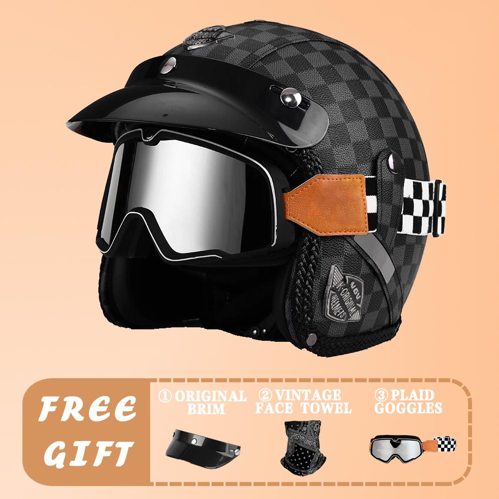 VGV Motorcycle Helmet DOT Certification Motorcycle Lightweight Four Seasons Street Helmet Three Quarters Vintage Half Helmet